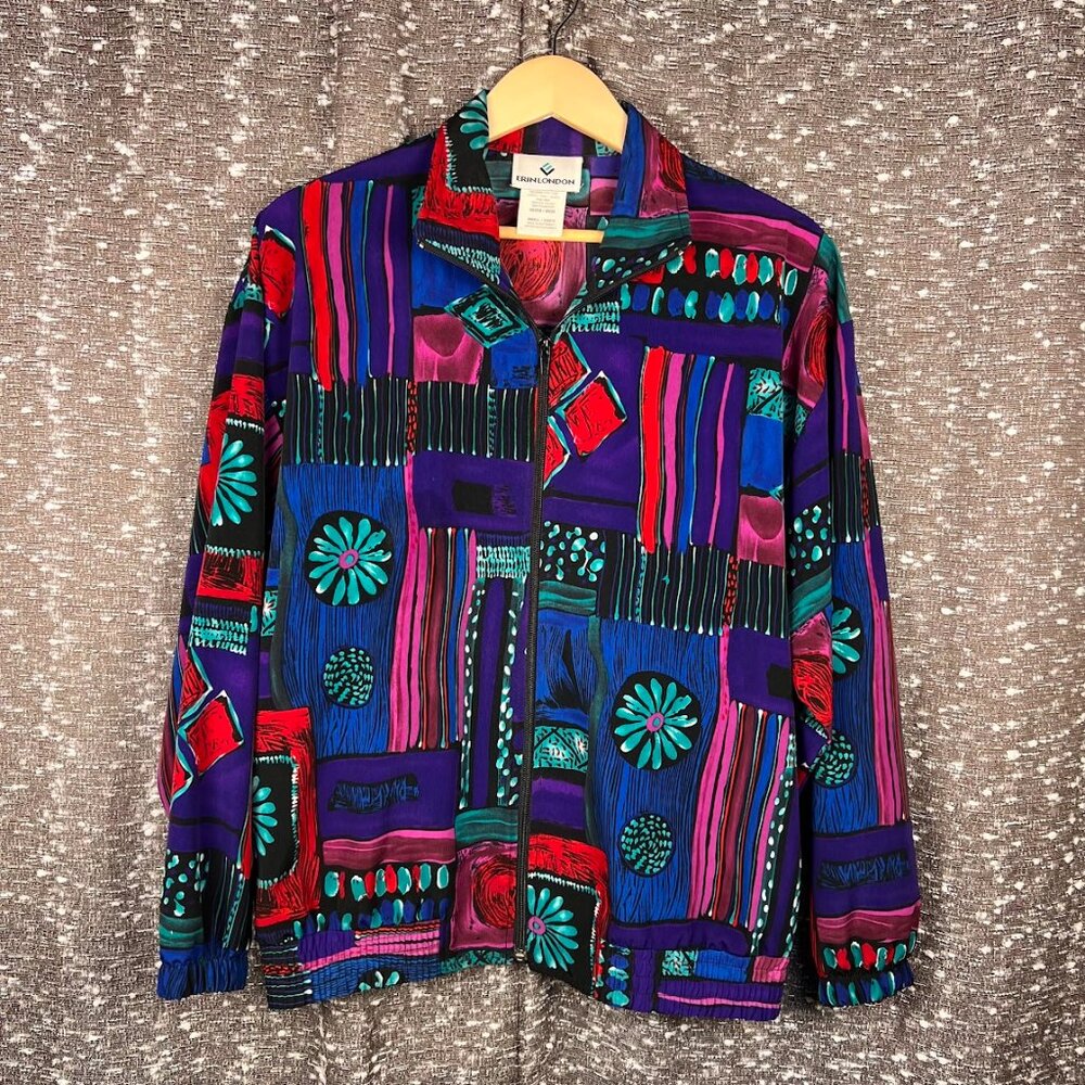 Amazing Colorful Printed Vintage‎ Zipped Jacket Erin London Small